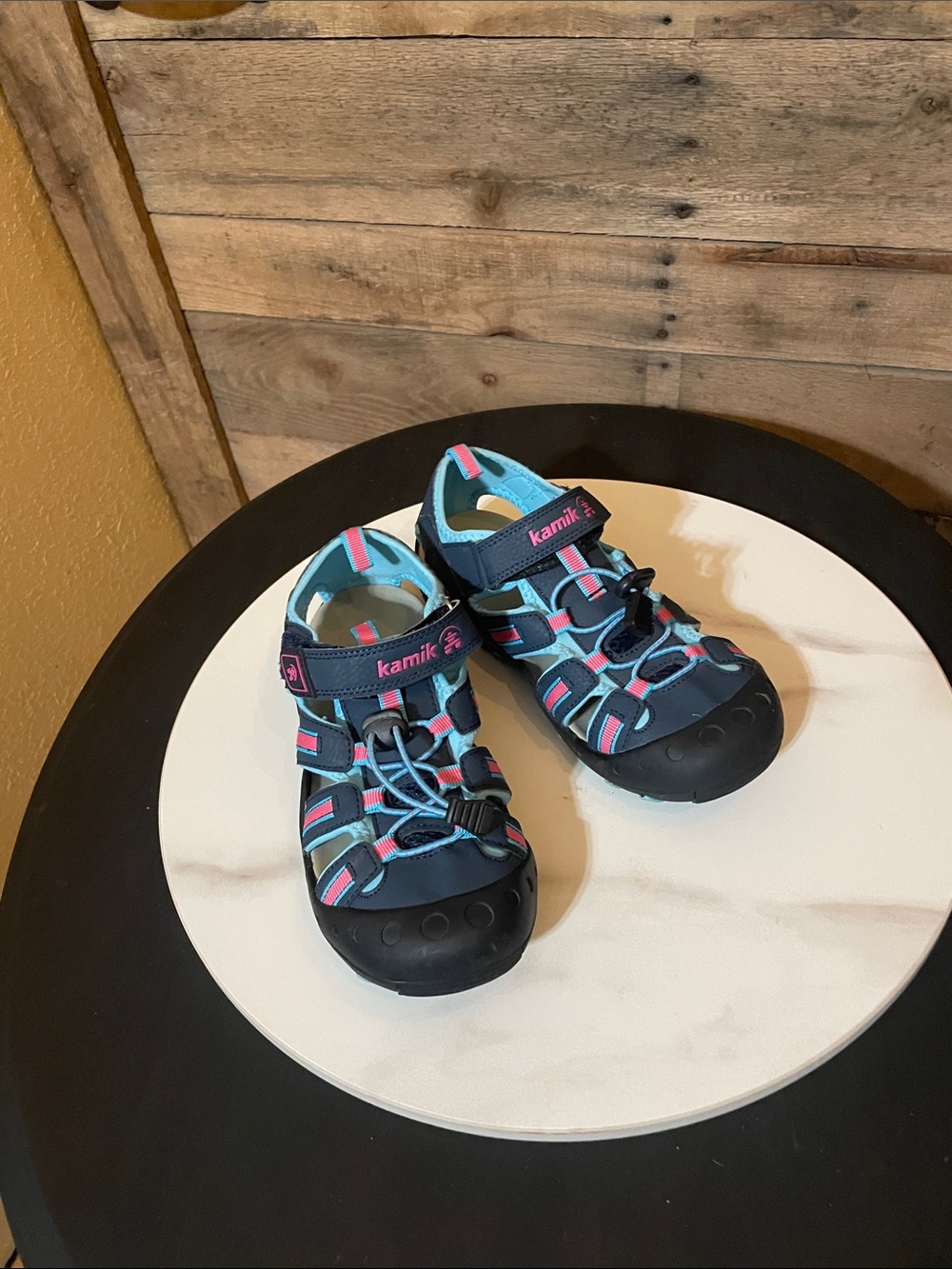 Kamik Teal and Pink Kids Closed-Toe Sport Sandals